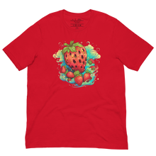 Load image into Gallery viewer, Model sporting the Berry Whirlwind Crimson Tee, embodying the spirit of adventure and freedom.