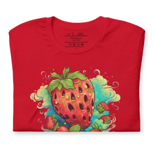Load image into Gallery viewer, Flat on table mockup - Summer: "Summer flat table mockup of our Strawberry Cough Cannabis T-Shirt, a classic cotton tee for cannabis enthusiasts. - Folded Front