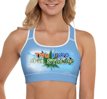 Load image into Gallery viewer, Two Birds One Stoned @TWIT420" - TCA Padded Sports Bra - Cannabis Incognito Apparel CIA | Cannabis Clothing Store